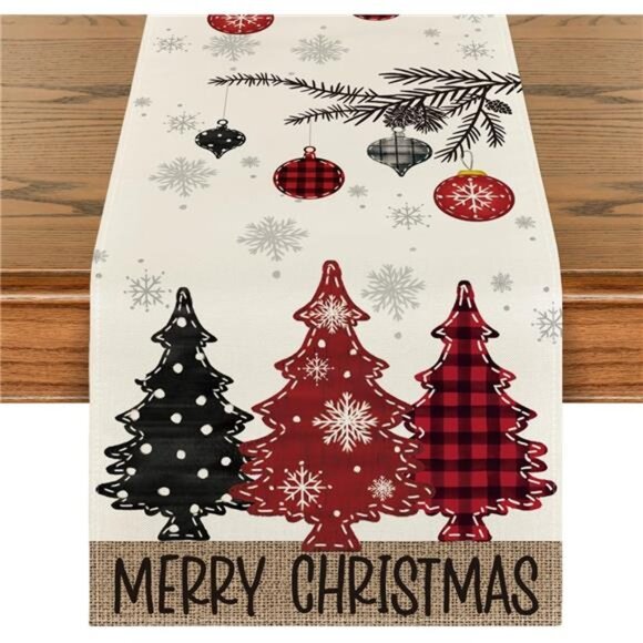 Other - Red Pine Trees Merry Christmas Table Runner, Winter Xmas Holiday